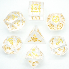 Pattern Carving Transparent Glass Gemstone Dice with Flannel Hexagon Box