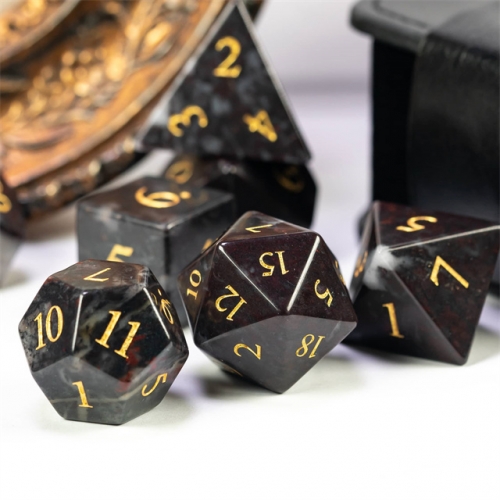 Chicken Blood Stone Dice with Black PU leather Hexagon Box