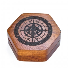 Sapele Skull Compass Hexagon Wooden Box