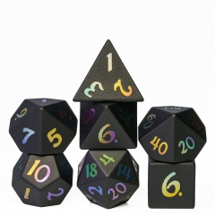 Obsidian Rainbow Font Semi-Precious Gemstone Dice with Black PU leather Hexagon Box